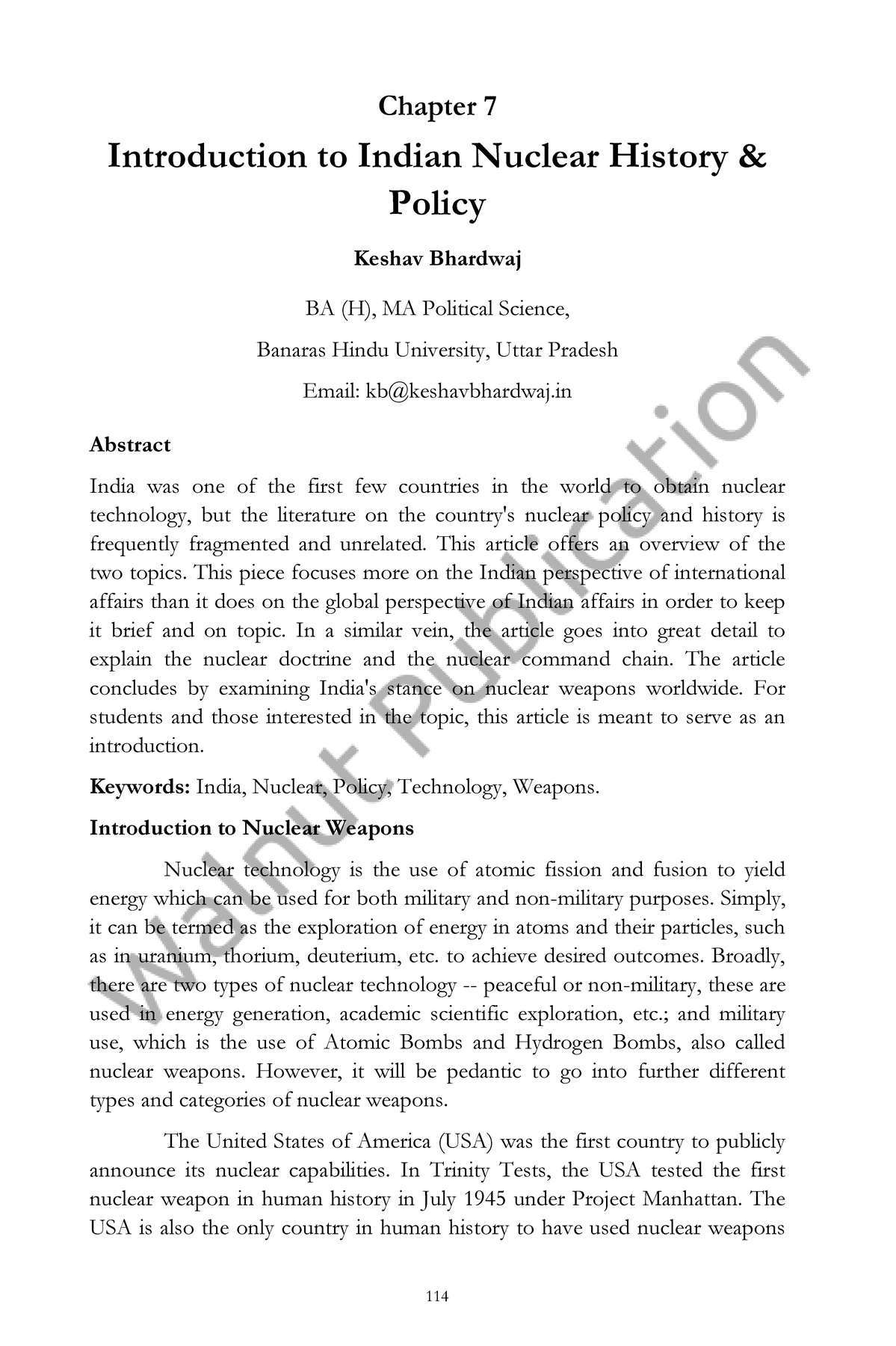 Inside page preview of Introduction to Indian Nuclear History & Policy