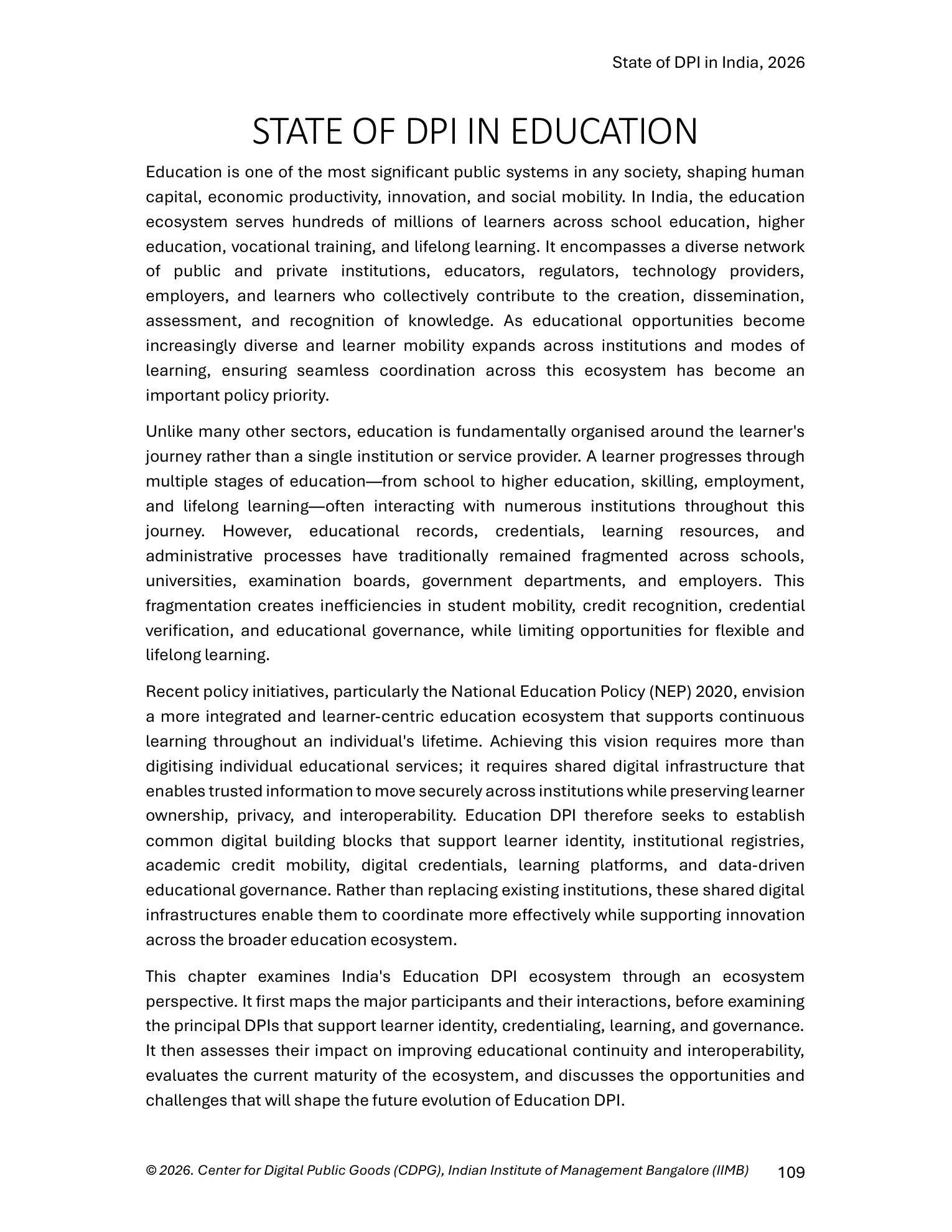 Inside chapter opener: State of DPI in Education